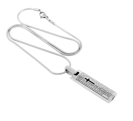 Classic Style Stainless Steel Cross Bible Cremation Pendant Necklace for Human Ashes