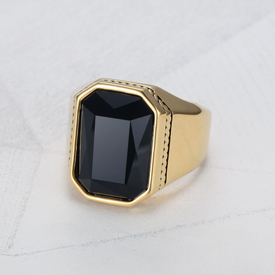 European and American Fashion Smooth Square Gemstone Ring for Men's Creative Jewelry
