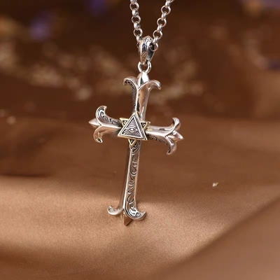 Men's and Women's Eye of God Cross Pendant in High Fashion S925 Silver with Diamond Shape