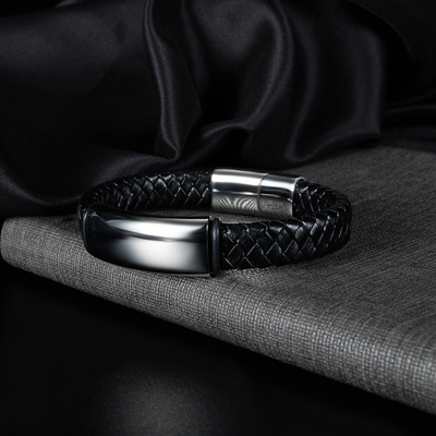 European and American Men's Retro Titanium Steel Leather Bracelet A Fashion Statement