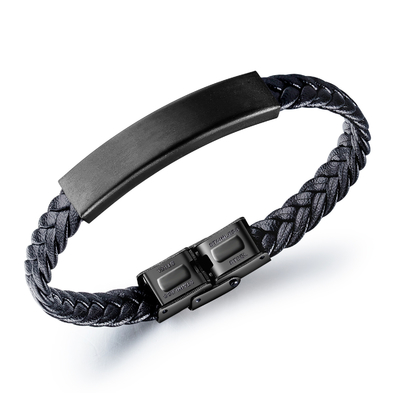 Picture-Perfect Vintage Black Braided Stainless Steel Men's Bracelet in Simple Geometry