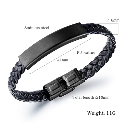 Picture-Perfect Vintage Black Braided Stainless Steel Men's Bracelet in Simple Geometry