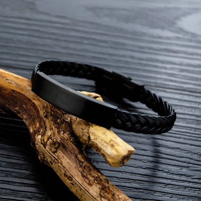Picture-Perfect Vintage Black Braided Stainless Steel Men's Bracelet in Simple Geometry