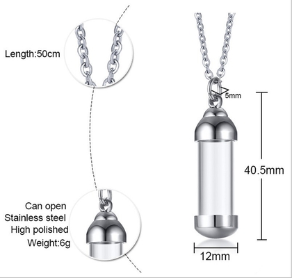Can Open Hollow Tube Pendants For Women Men Ashes Cremation Memorial Necklace Stainless Steel Unisex Jewelry 20" Chain