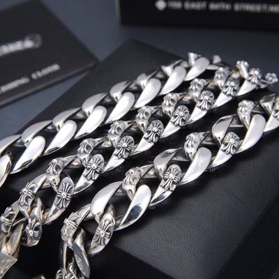 Smooth Stripes and Full Floral Thai Silver Men's Hand Bracelet S925 Sterling Silver