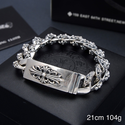 Smooth Stripes and Full Floral Thai Silver Men's Hand Bracelet S925 Sterling Silver