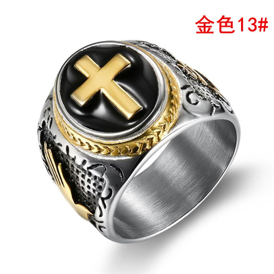 Retro Cross Titanium Steel Men's Ring Hand of God Black Epoxy European and American