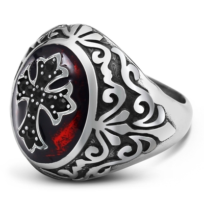 European and American Men's Titanium Steel Crusader Ring Perfect for Party Occasions