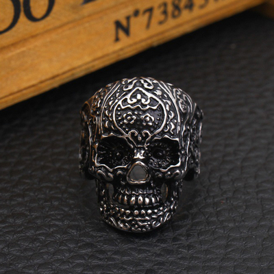 European and American Stainless Steel Skull Ring for Men's Engagement Bands or Rings