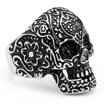 European and American Stainless Steel Skull Ring for Men's Engagement Bands or Rings