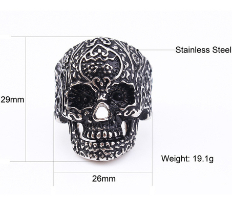 European and American Stainless Steel Skull Ring for Men's Engagement Bands or Rings