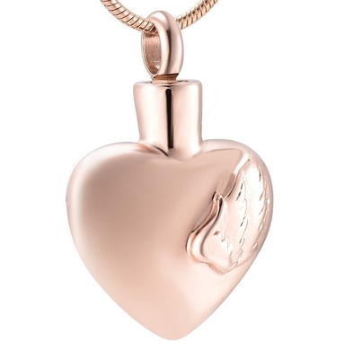 Stainless Steel Heart Feather Cremation Ash Necklace Memorial Urn Keepsake Pendant Jewelry