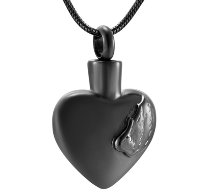 Stainless Steel Heart Feather Cremation Ash Necklace Memorial Urn Keepsake Pendant Jewelry