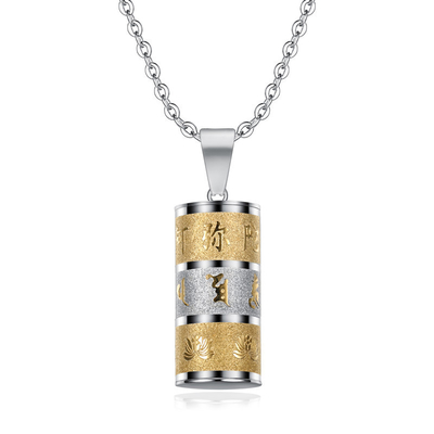 Retro Buddhist Prayer Wheel Necklace Six-Character Mantra Pendant for Men and Women