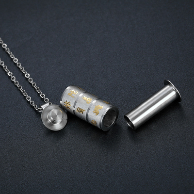 Retro Buddhist Prayer Wheel Necklace Six-Character Mantra Pendant for Men and Women