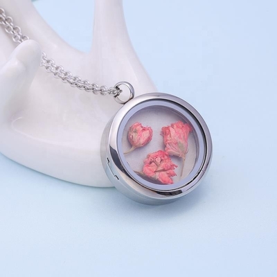 Stainless Steel Glass Round Pendant Cremation Jewelry for Memorial Urn Locket Photo Keepsake Necklace