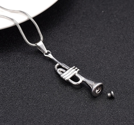 Gift Occasion Classic Style Silver Music Trumpet Pendant Necklace for Ashes Memorial