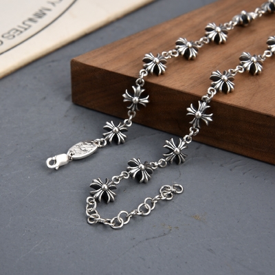 925 Sterling Silver Full Cross Necklace Collarbone Chain Rose Gold Plated for Couples