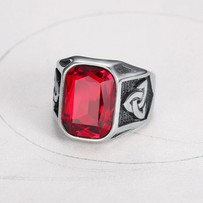 Casting Inlay Technology Cool Personality Men's Ruby Ring for Trendy Hip-Hop Jewelry
