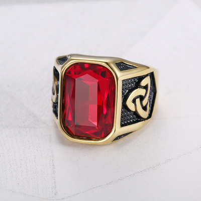 Casting Inlay Technology Cool Personality Men's Ruby Ring for Trendy Hip-Hop Jewelry