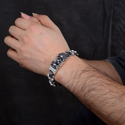 Multi-Element Creative Design Thai Silver Men's Big Bracelet with 925 Sterling Silver
