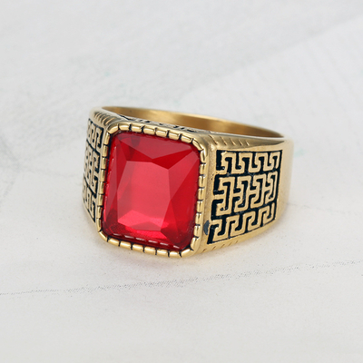 Square Gemstone Ring in SUS304 Stainless Steel for Men's Personality Rose Gold Plated