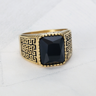Square Gemstone Ring in SUS304 Stainless Steel for Men's Personality Rose Gold Plated