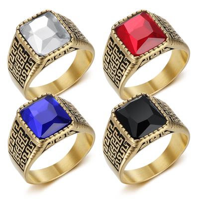 Square Gemstone Ring in SUS304 Stainless Steel for Men's Personality Rose Gold Plated