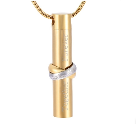 Unisex Cremation Jewelry Pendant Cylinder "Together Forever" Urns For Necklace Best Gift