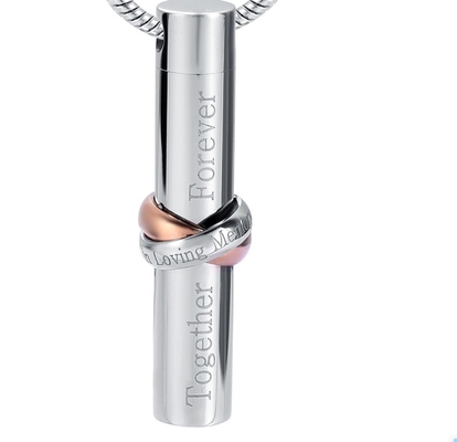 Unisex Cremation Jewelry Pendant Cylinder "Together Forever" Urns For Necklace Best Gift