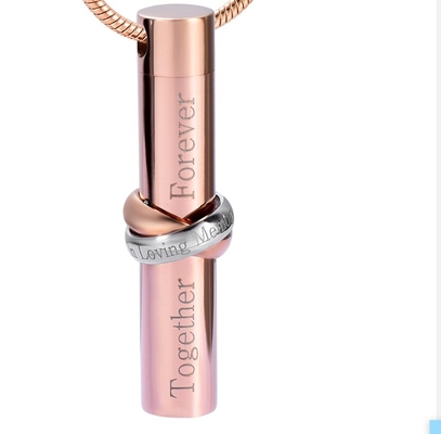 Unisex Cremation Jewelry Pendant Cylinder "Together Forever" Urns For Necklace Best Gift
