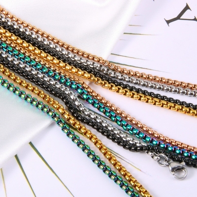 Simple European and American Gold Square Pearl Necklace Stainless Steel Chain Design