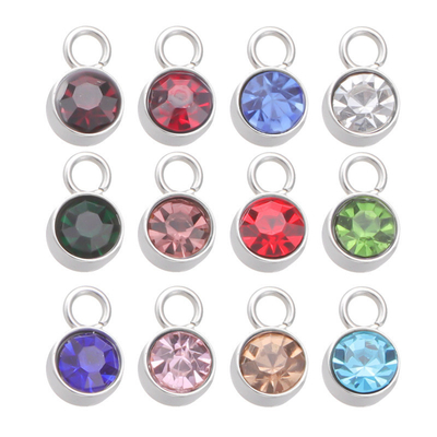 Excellent Stainless Steel 12 Birthstone Diamond Cup Pendant Birthstone Charm Pendants