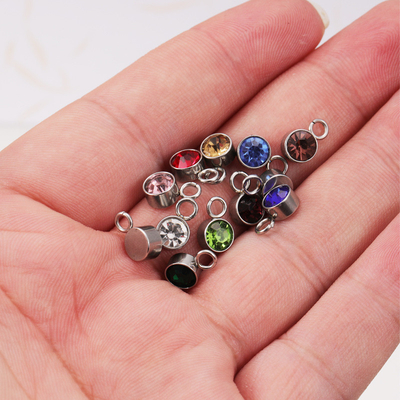 Excellent Stainless Steel 12 Birthstone Diamond Cup Pendant Birthstone Charm Pendants