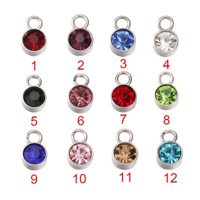 Excellent Stainless Steel 12 Birthstone Diamond Cup Pendant Birthstone Charm Pendants