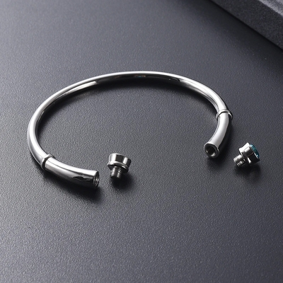 Stainless Steel Double End Open Cremation Souvenir Bracelet for Ashes Memorial Bangle