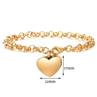 Stainless Steel Round Pearl Chain Bracelet Heart-Shaped Open Memorial Ashes Bracelet