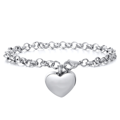Stainless Steel Round Pearl Chain Bracelet Heart-Shaped Open Memorial Ashes Bracelet