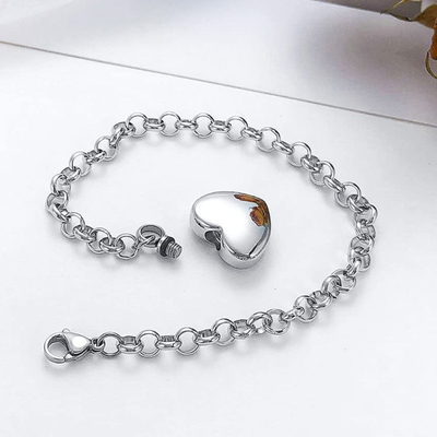 Stainless Steel Round Pearl Chain Bracelet Heart-Shaped Open Memorial Ashes Bracelet
