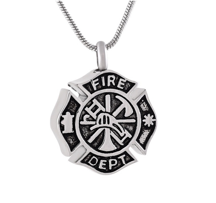 Firefighter Keepsake Pendant MEN Necklace Cremation Funeral Stainless Steel Urn Jewelry