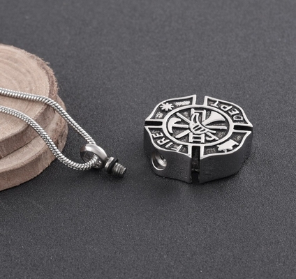 Firefighter Keepsake Pendant MEN Necklace Cremation Funeral Stainless Steel Urn Jewelry