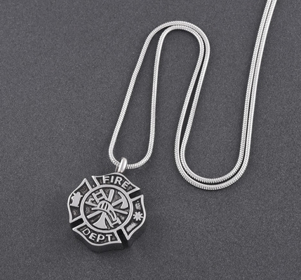Firefighter Keepsake Pendant MEN Necklace Cremation Funeral Stainless Steel Urn Jewelry