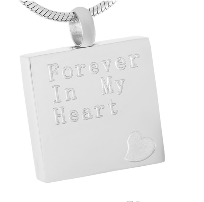 Forever In My Heart Silver Book Shape Cremation Urn Pendant for Memorial Jewelry