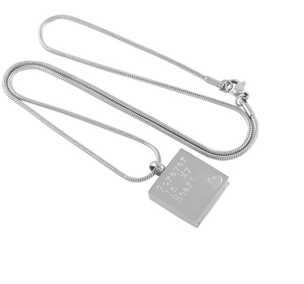 Forever In My Heart Silver Book Shape Cremation Urn Pendant for Memorial Jewelry