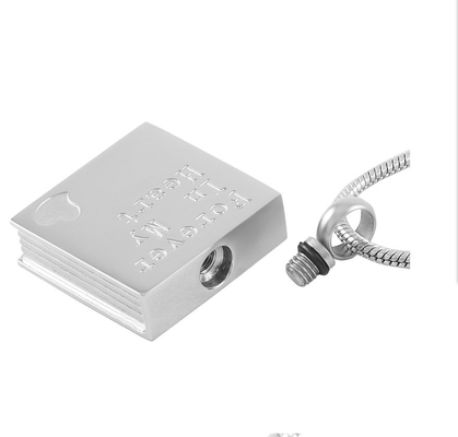 Forever In My Heart Silver Book Shape Cremation Urn Pendant for Memorial Jewelry