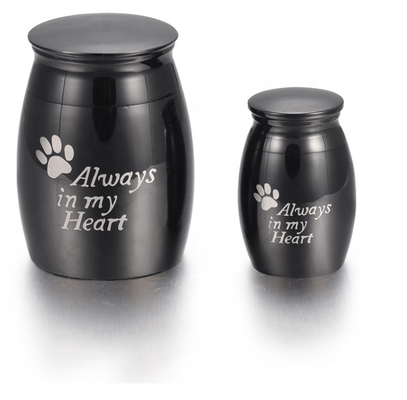 Pet Cremation Jewelry Funeral Urn for Ashes and Hair Keepsake Engravable Black Mini Urn