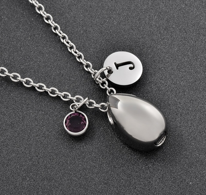 Men's Small Teardrop Stainless Steel Keepsake Cremation Urn Necklace with Heart Shape