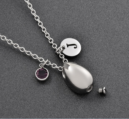 Men's Small Teardrop Stainless Steel Keepsake Cremation Urn Necklace with Heart Shape