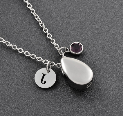 Men's Small Teardrop Stainless Steel Keepsake Cremation Urn Necklace with Heart Shape
