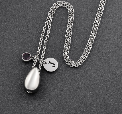 Men's Small Teardrop Stainless Steel Keepsake Cremation Urn Necklace with Heart Shape